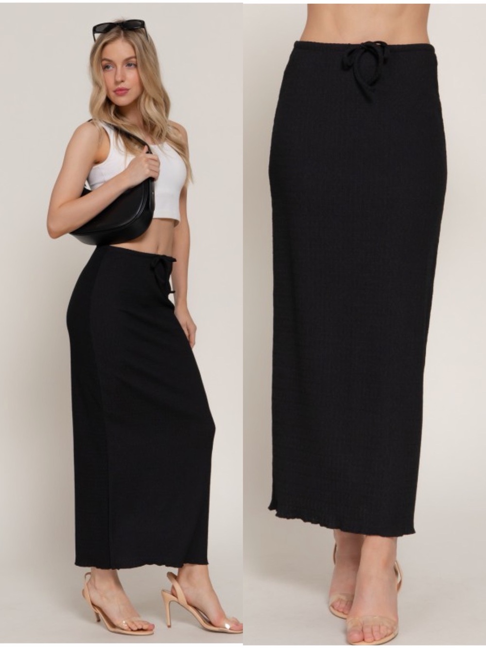 Black Textured Knit Maxi Skirt